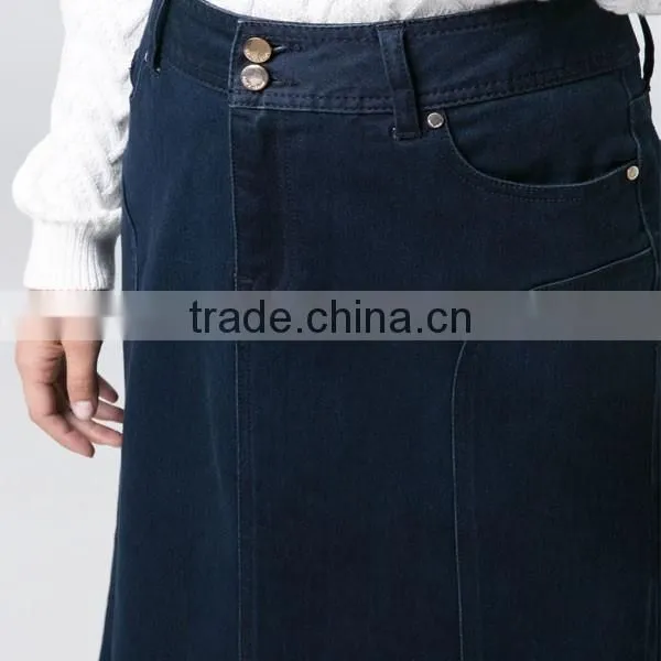 Top Quality Dark Blue Cotton Blue Color Girls Soft Denim Long Skirt photo-4