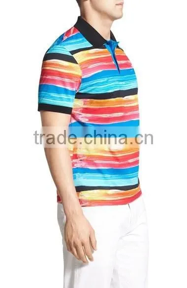 Mgoo Fashion Custom Made Design Colorful Men Stripe Polo Shirt With Short Sleeve Casual Outwear With American Sizes photo-4
