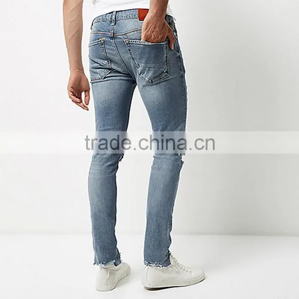 Men Five Pockets Light Blue Wash Super Skinny Ripped Jeans photo-3