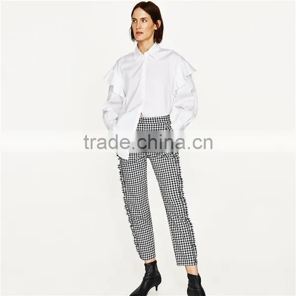 Spring Women Soft Slim Gingham Trousers photo-2