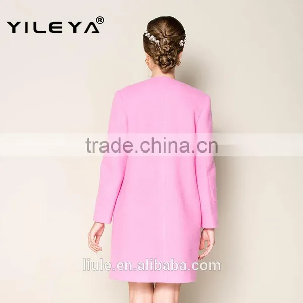 2015 Latest Fashionable o Neck Apricot Plain Style Brand Name Women Winter Coat photo-5