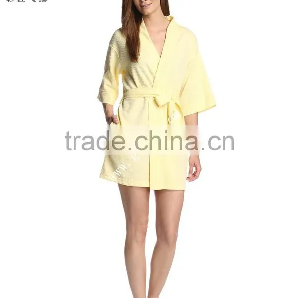 100 Cotton Kimono Collar Breathable Waffle Bathrobe photo-2
