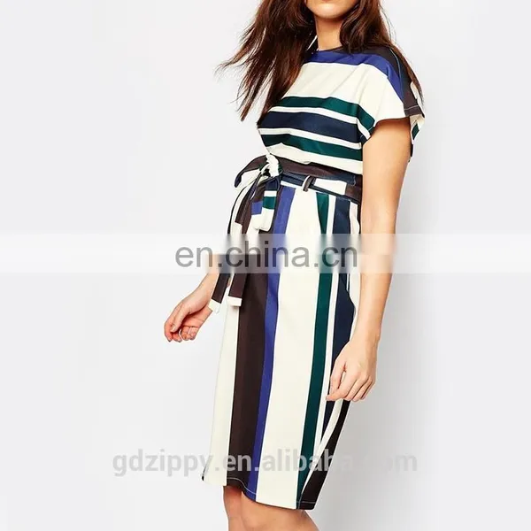 Short Sleeve Tie Waist Detail Stripe OEM Fashion Maternity Wear photo-4