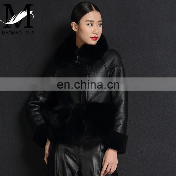 Modern New Style Real Fox Fur Collar Jacket Fashion Mongolian Lamb Skin Fur Coat photo-2