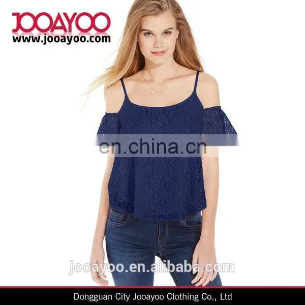 Special Stylish OEM Service Strap Lace Crochet off Shoulder Women Tank Top