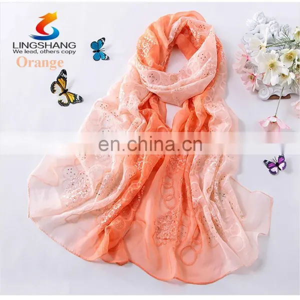 Lingshang Spring and Autumn Embroidery Silk Scarf Women's Gradient Color Scarves&wraps photo-2