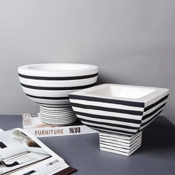 Black And White Zebra-Stripe Nordic Style Unique Ceramic Vase Decortion For Office Hotel photo-3