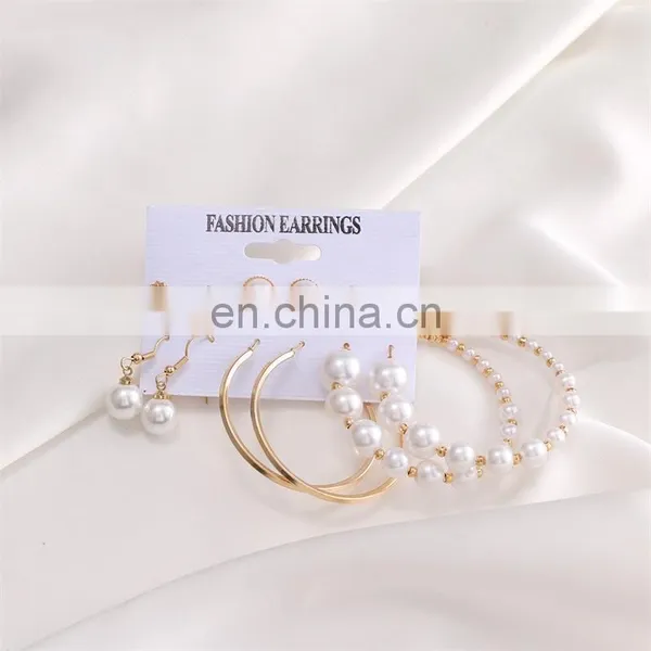 Wholesale 6pcs Weekly Amazon Hot Sell Acrylic Artificial Pearl Hoop Earrings for Kids Circle Tassel Woman Earrings Set photo-3