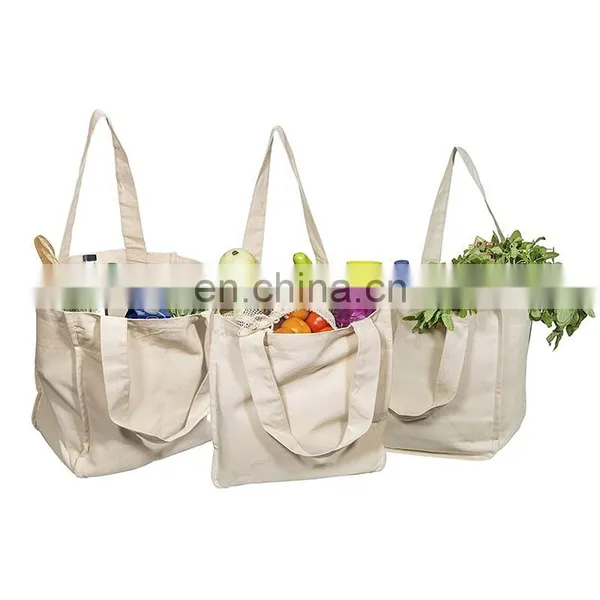 Custom Logo Printed Eco Friendly Canvas Tote Bag Cotton Shopping Bag for Markets Ecobag for Vegetable Reusable Mesh Bag