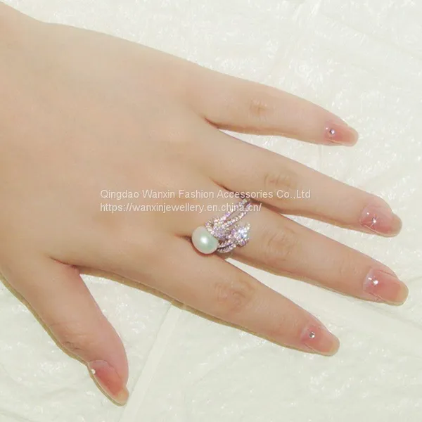 S925 Sterling Silver Ring Women's Diamond Pearl Knot Ring photo-4