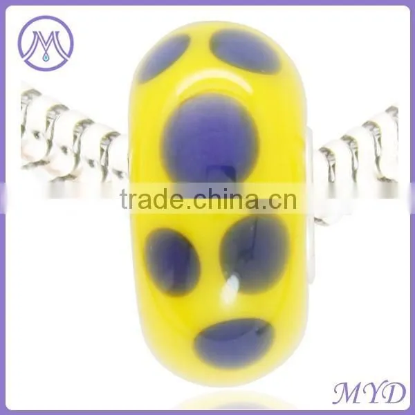 Yellow Blue Dots Fits Lampwork Glass Beads With Silver Core photo-2