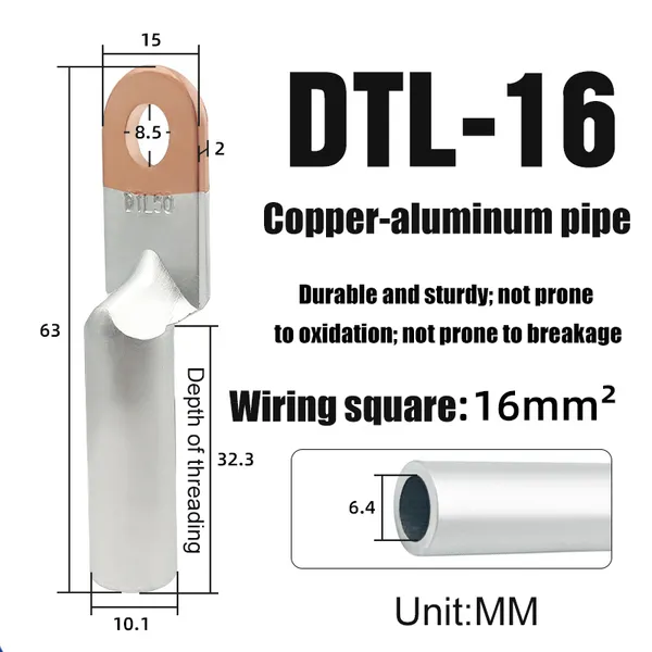DTL Bimetallic Copper Aluminum Cable Lug, Anti-Corrosion Transition Crimp Wire Terminal for Aluminum Wire Connection photo-5