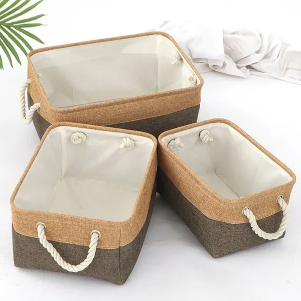 Debris Storage Basket, Bedroom Underwear and Socks Storage Basket, Cotton and Linen Storage Storage Box, Folding Fabric Storage Basket photo-5