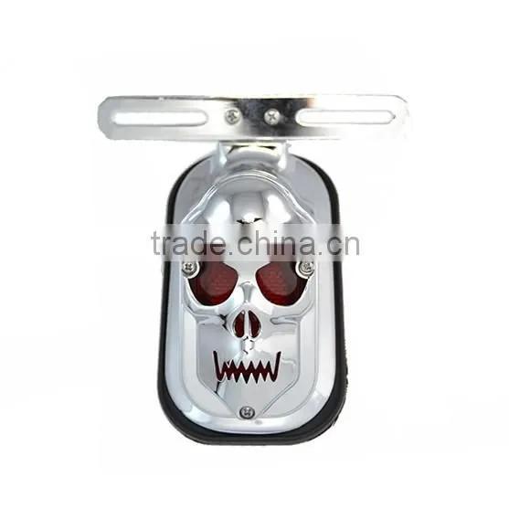 BJ-3118B-B High Quality Chrome Aluminum Skull License Plate for Motorcycles Harley photo-2