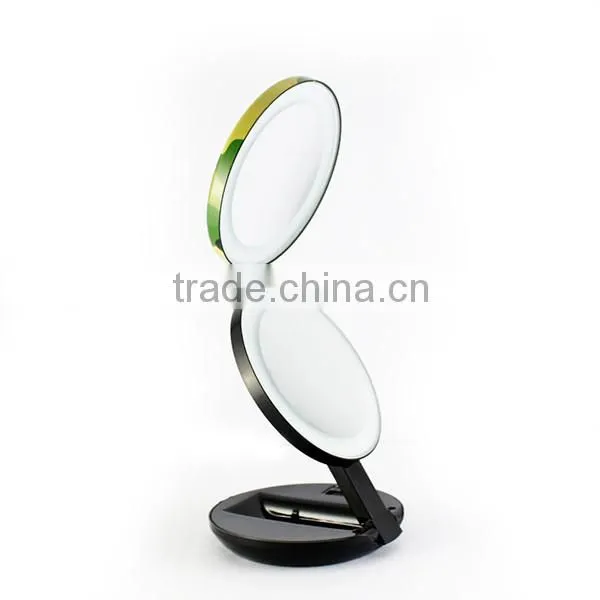 Double Side Luxury Foldable LED Lighted Compact Round Mirror photo-3