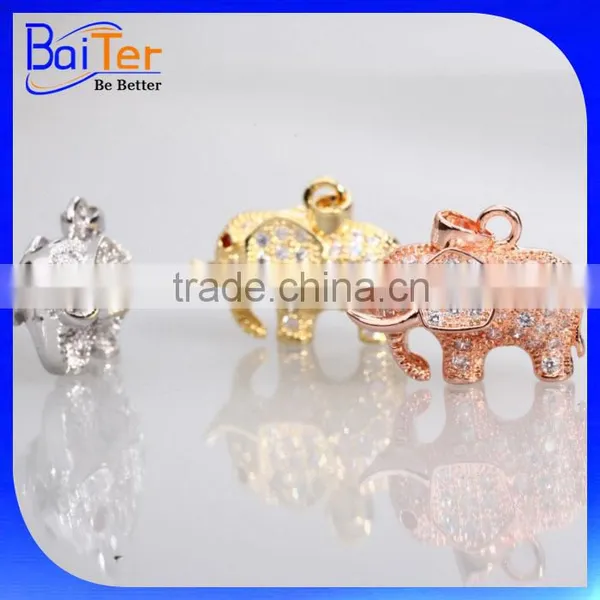 Rhodium Plated Cubic Zircon Pave CZ 925 Sterling Silver Created Diamond Gold Elephant Pendant photo-4