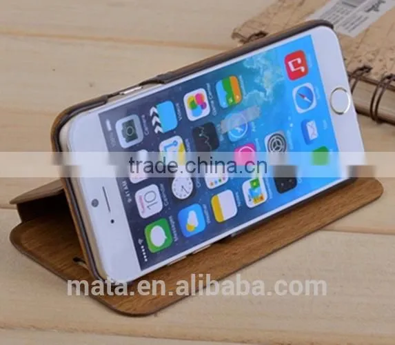 Wood Texture Design PU Leather Case With Card Slot For Iphone 6 photo-4