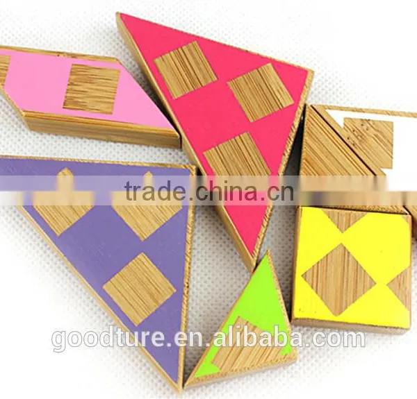 2015 Hot Sale Colored Bamboo Tangram Puzzle