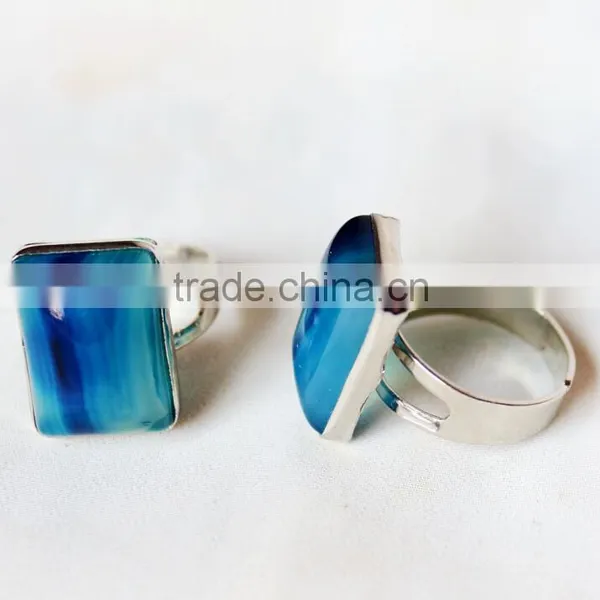Silver Alloy Chalcedony Rectangle Gem Ring photo-5