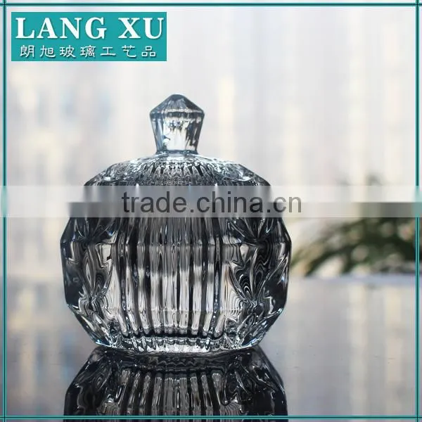 LX-T098 Handmade Press Crystal Glass Sugar Bowl With Lid photo-3