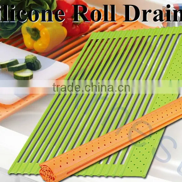 Silicone New Products Kitchenware Food Dishes Drainer Kitchen Sink Accessories Utensils Silicone Roll Mat 3 Sizes 2 Colors