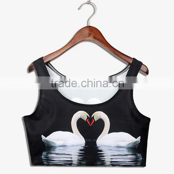 2015 Women Crop Tops Wholesale Sublimation Goose Print Custom Design N7-33