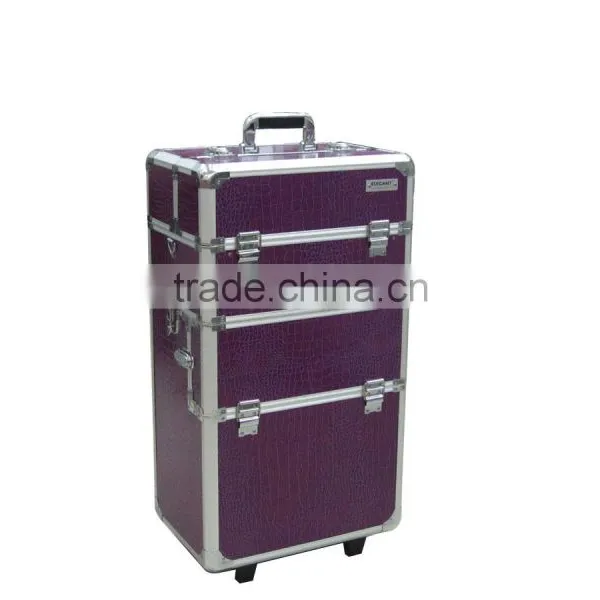 2 in 1 Professional Rolling Cosmetic Chest Trolley Makeup Case,hairdresser Tool Case,jewelry Accessories Box (HX-L008PU)