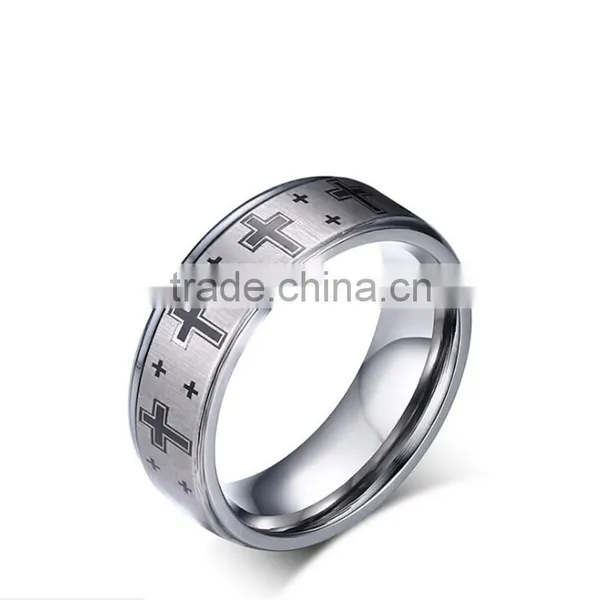 8 mm Cross Band Silver Color Tungsten Carbide Ring photo-6