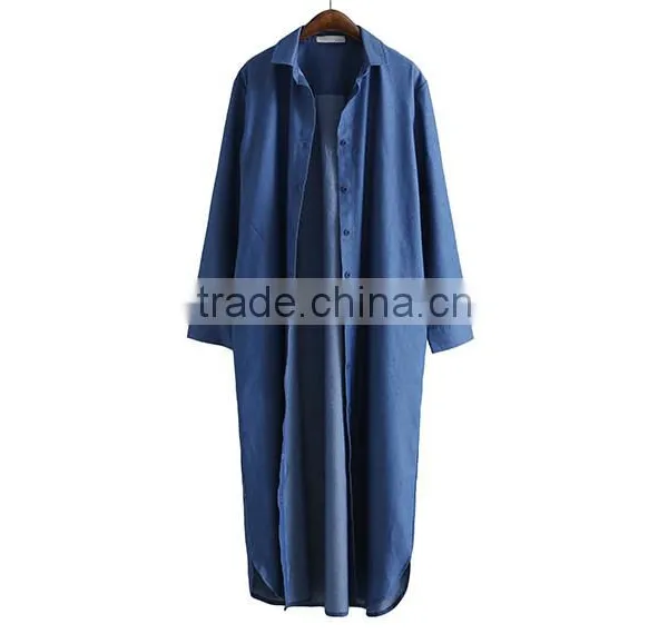 Washed Denim Shirt Dress Loose Large Size Long Sleeve Women New Autumn photo-2