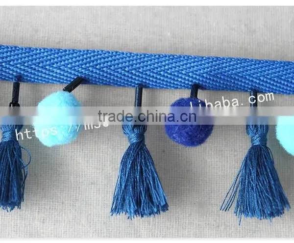 Newest Design Handmade 4.5cm Width Beaded Pompom Fringe Wholesales photo-2
