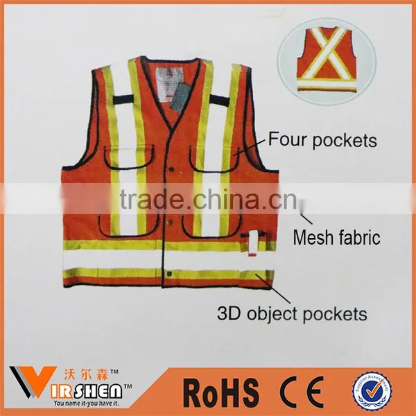 Construction Mesh Fabric Reflective Tape Safety Vest With Pockets