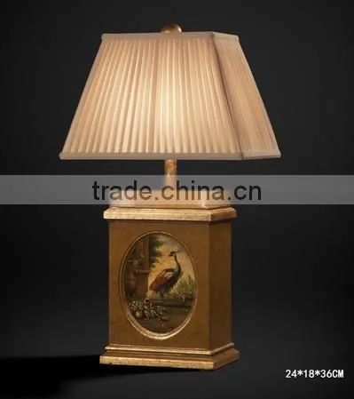 Vintage Hand Painting Desk Lamp With Shade, Imitated Candle Holder Wooden Desk Lamp, Solid Wood Carved Decorative Center Piece photo-4