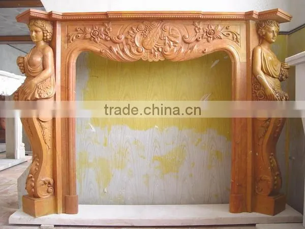 Brown Polished Marble Fireplace for Home Decoration photo-2