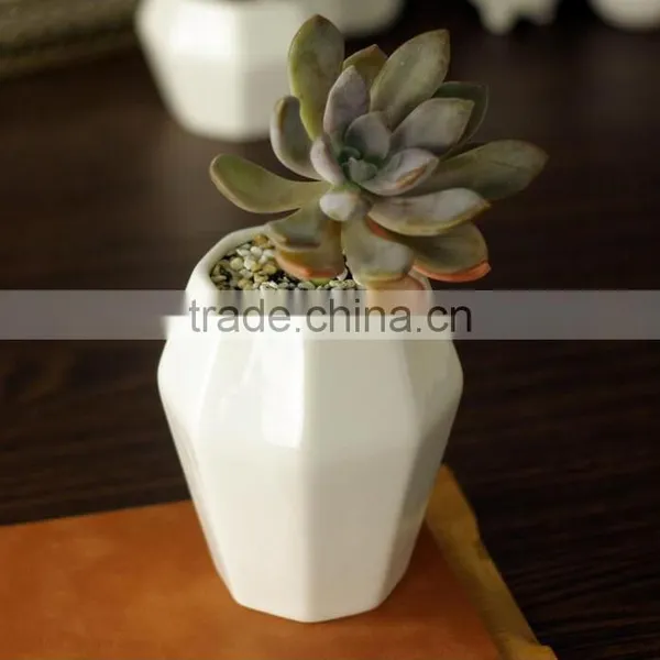 Indoor Decor Small White Glazed Ceramic Geometric Planter photo-3