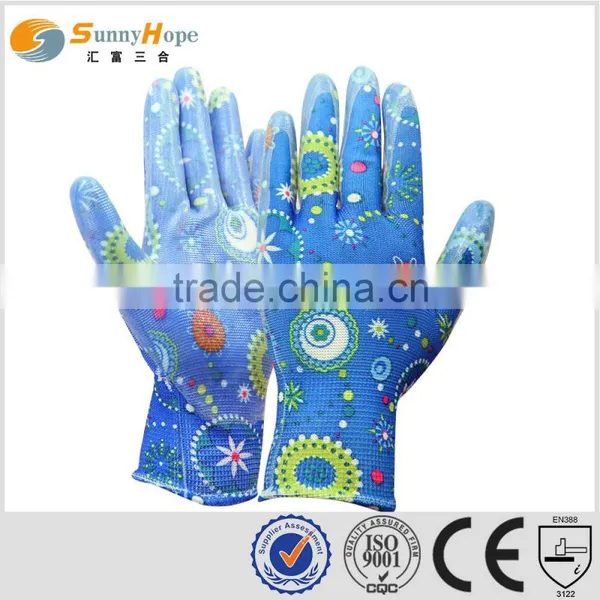 Sunnyhope Colored Pattern Nitrile Nylon Gloves Gardening Gloves