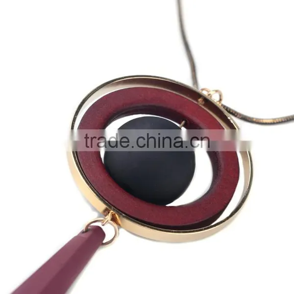 Chunky Bead Ball Wood Hoop Gold Hoop Rubber Strip Pendant Necklace Long Geometric Necklace photo-6