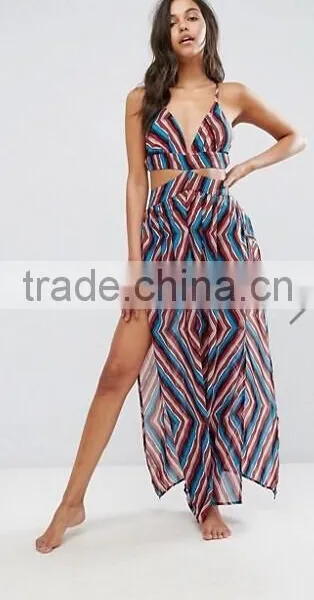 Fashionable Boohoo Maxi Beach Dress Set Crop Top Set photo-5