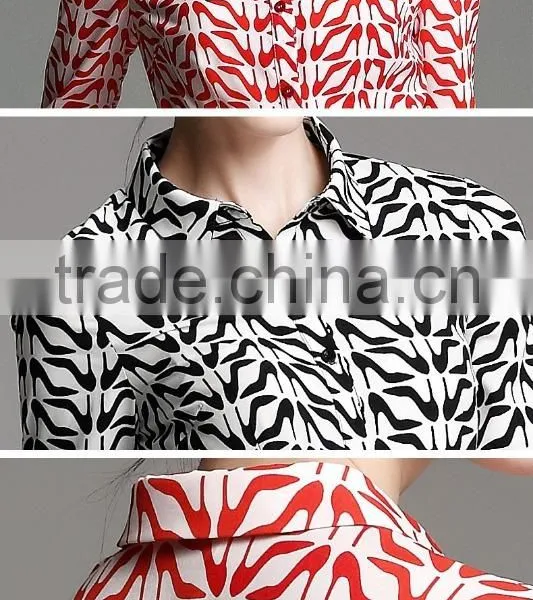 Office Ladies Elegant Fashion Printed Long Sleeve Formal Shirt photo-4