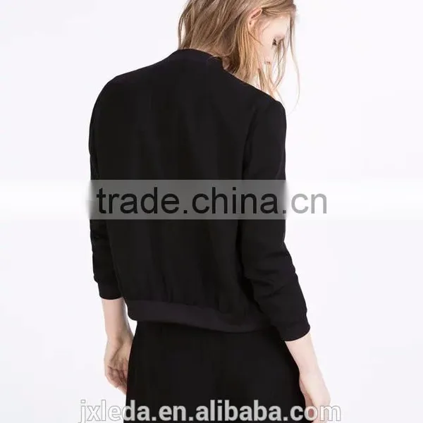American Apparel Bomber Jacket Two Side Pockets Short Thin Side Zipper Sleeve Coat V-Neck Outerwear photo-2