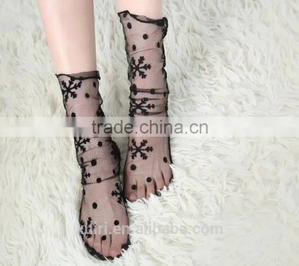 WS-24 Sexy Breathable Silk Heap Heap Soft Elasticity Black Fishnet Lace Flower Mesh Ankle Fashion Socks Summer Style photo-2