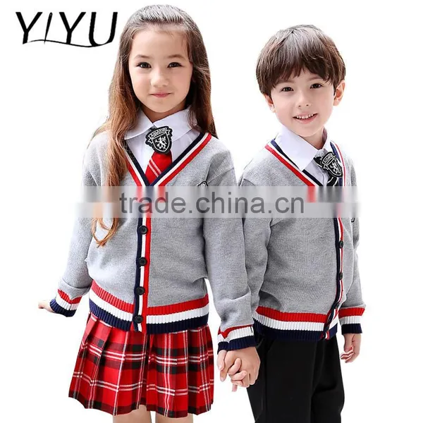 Custom Trend Winter Autumn Children 100%cotton School Uniform Cardigan Sweater