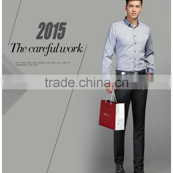 Double Collar Shirt With Woven Tape Decoration Cuff Check Design Non Iron Shirt photo-4