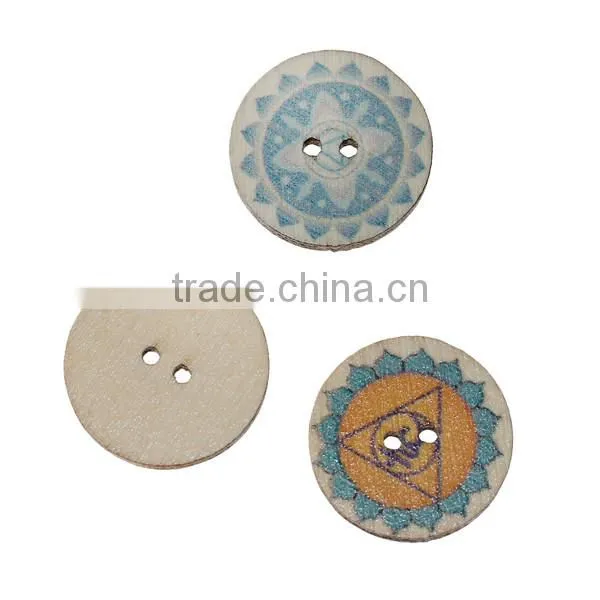 Wood Sewing Buttons Scrapbooking 2 Holes Round At Random Chakra Pattern 20mm Dia photo-3