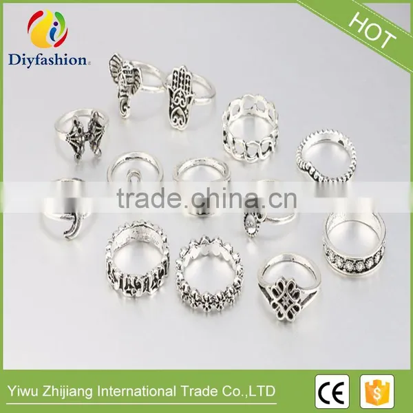 13pcs/Set Boho Vintage Punk Gold Silver Stone Midi Finger Rings For Women Bohemian Ring Set Jewelry photo-3