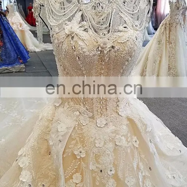 LS00323 High Neck Beaded Keyhole Back Long Train Beach Unique and Simple Dubai Wedding Gown photo-3