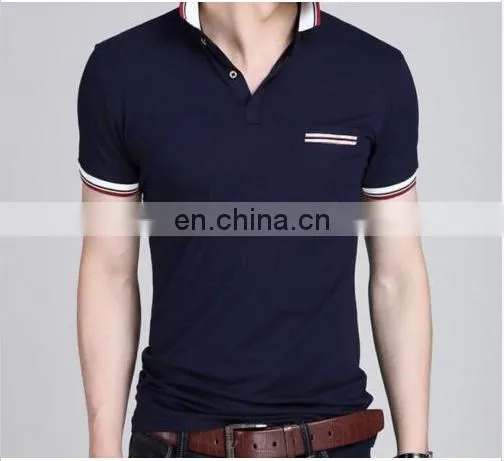 2016 Fashion New Design Solid Color Men's Short Sleeve Polo T Shirt Slim T-shirt With Chest Pocket photo-3