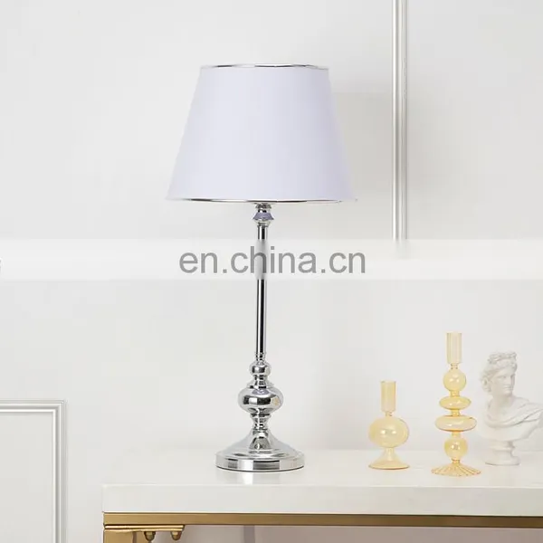 Korean Popular Bedroom Lighting Decoration Handmade White Lampshade Silver Metal LED Desk Lamp photo-6