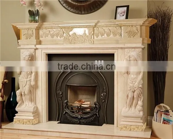 Hot Indoor Natural Polished Beige Marble Fireplace photo-2