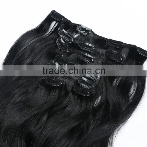 Natural Black Wavy Brazilian Human Hair Extensions Clip Ins 7 Pieces Supplier's Choice photo-4