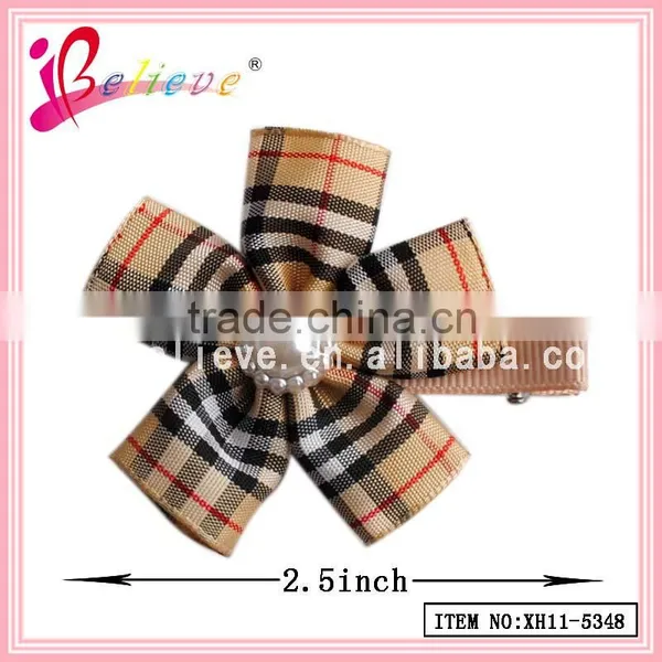 Cotton Grid Flower Hair Clip Wholesale Girls Hair Flower,hair Flower Clips photo-3